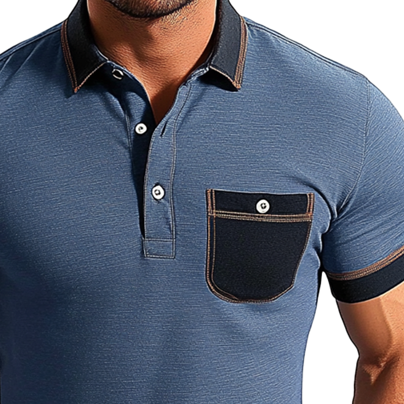 Men's Casual Contrast Color Short-Sleeved Cotton Blend Polo Shirt MTA0913F2X