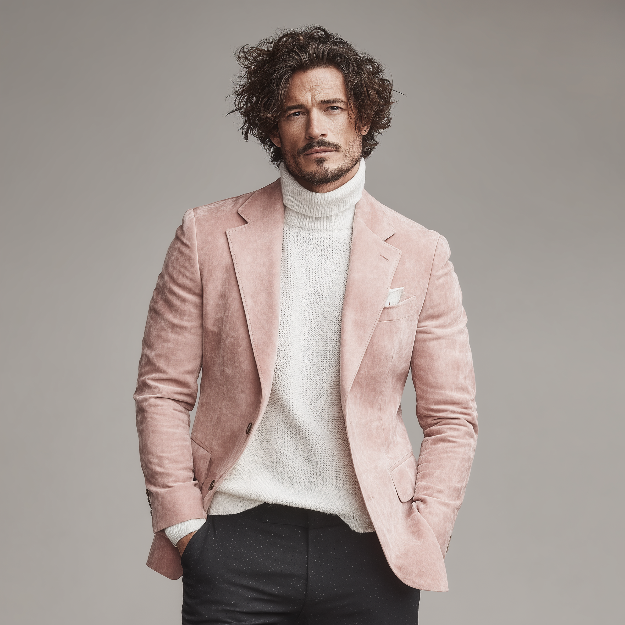 Men's Classic Casual Single-breasted Slim-fit Pink Suede Blazer MTA1597I2K