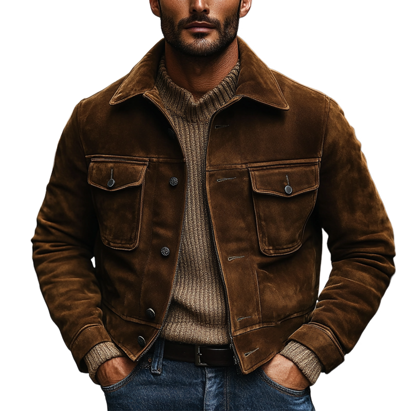 Men's Vintage Western Cowboy Style Faux Suede Lapel Jacket MTA2326J6X