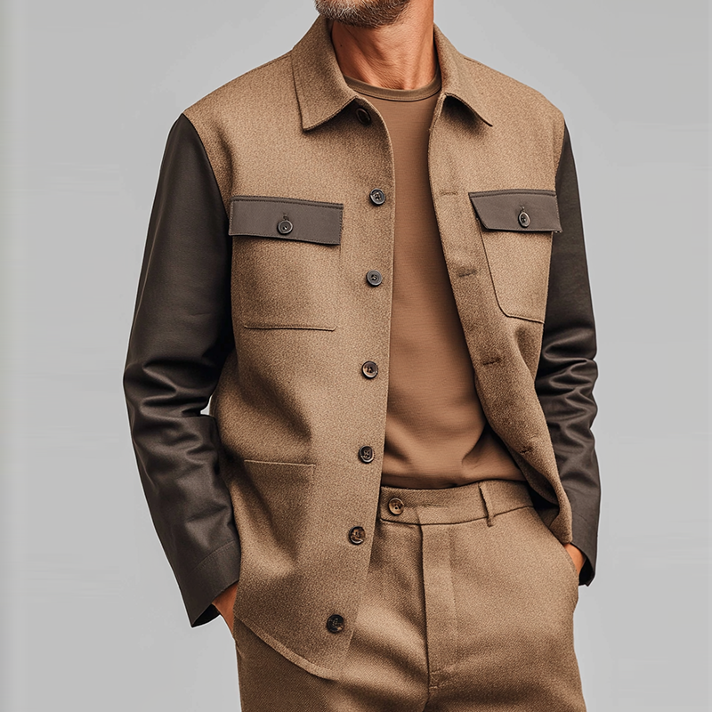 Men's Vintage Casual Business Leather Stitching Lapel Button Jacket MTA1099I7TO