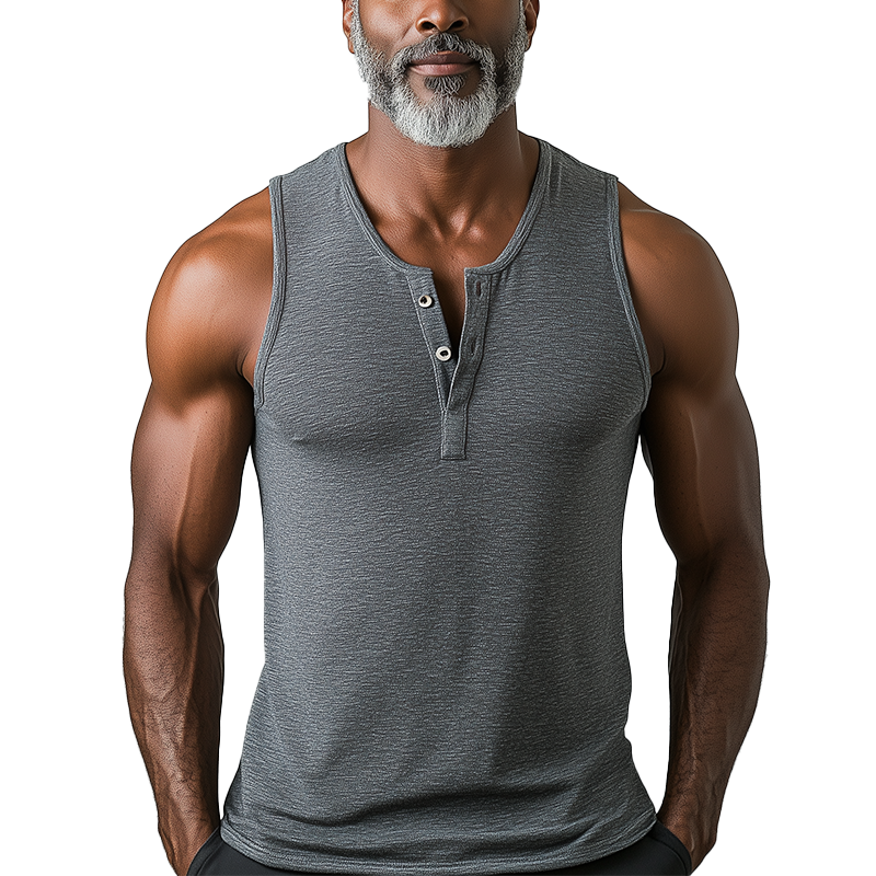 Men's Summer Fashion Cotton Blend Henley Collar Tank Top MTA2613F6P
