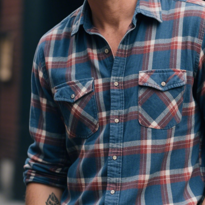 Men's Retro Casual Plaid Print Pocket Lapel Long Sleeve Shirt MTA1015G6TO