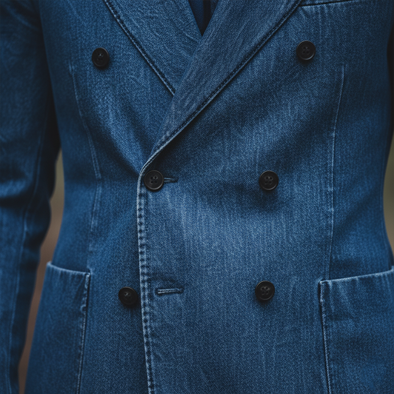 Men's Retro Minimalist Washed Denim Double-Breasted Suit Jacket MTA2142K5P
