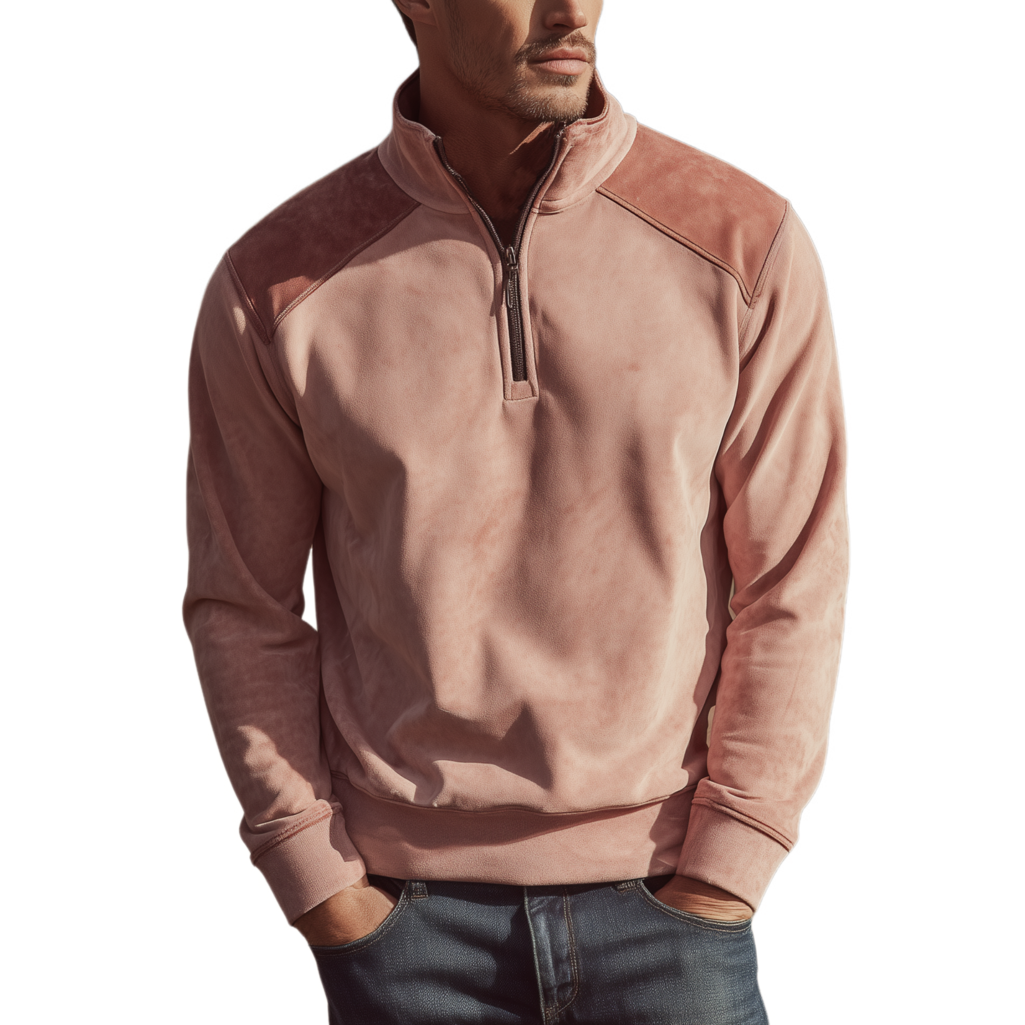 Men's Classic Retro Suede Stand Collar Zipper Sweatshirt MTA0615H7K