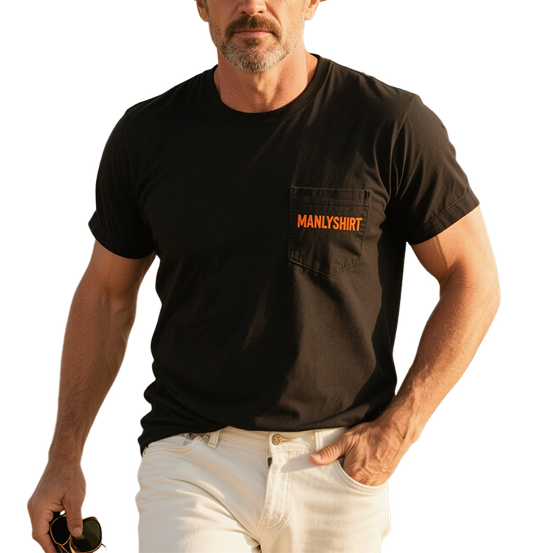 Men's Spring And Summer Fashion Casual American Western Tough Manlyshirt Letter Embroidery Cotton Blended Short-sleeved T-shirt MTA2008E2K