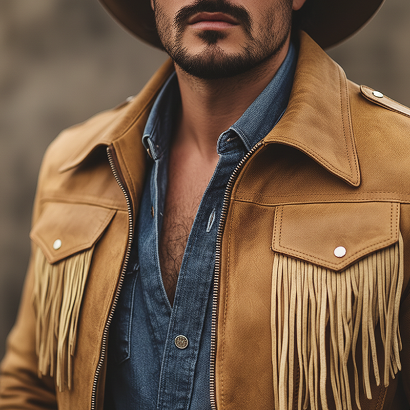 Men's Winter Retro Tassel PU Faux Leather Zipper Jacket MTA2418K0P