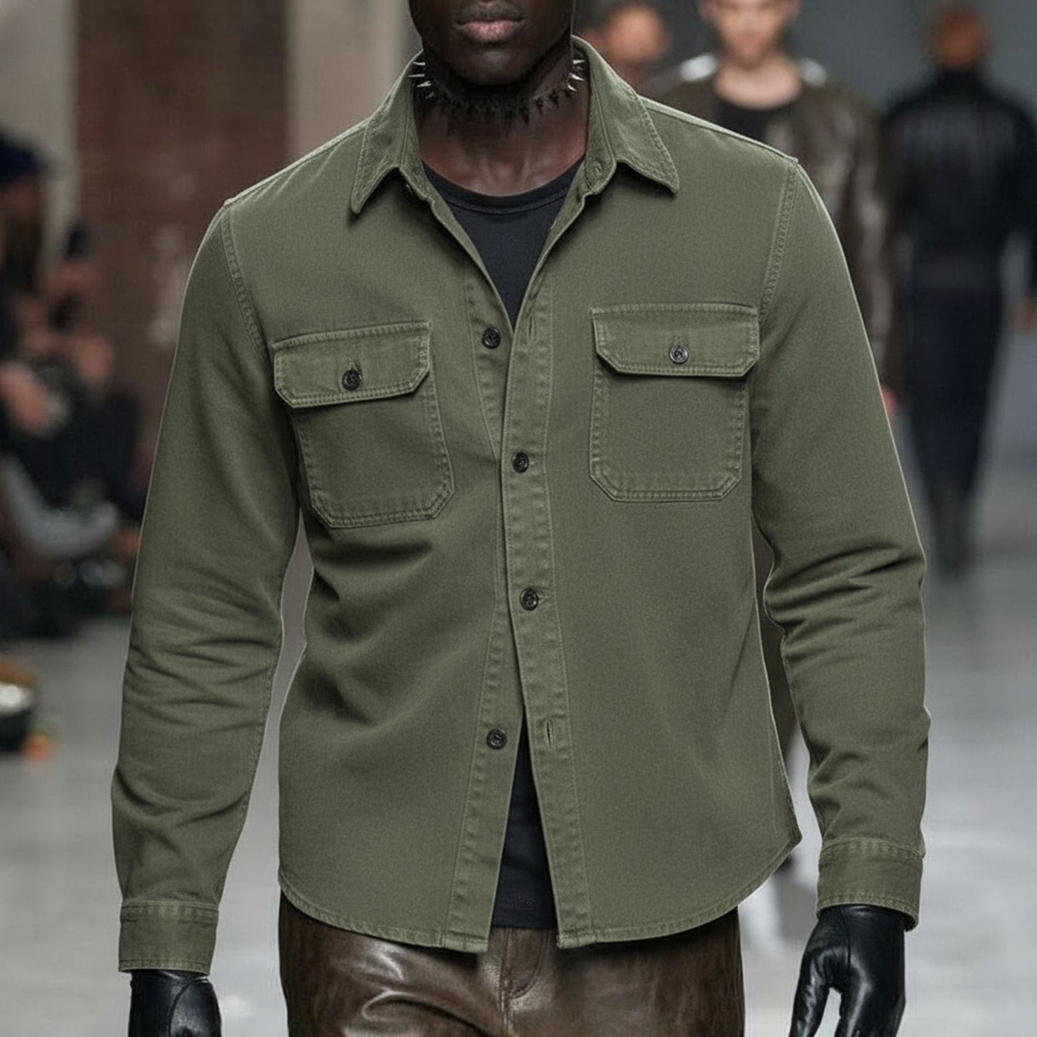 Men's Classic Casual Washed Cotton Blend Long-sleeved Shirt MTA3076L1K