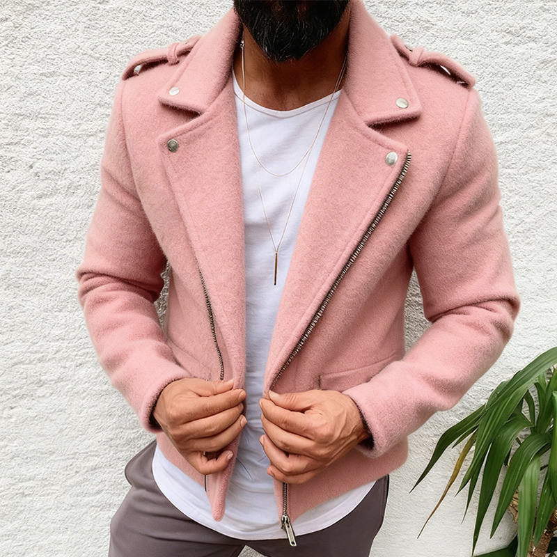 Men's Retro Casual Solid Color Lapel Zipper Jacket  MTA2421K4TO