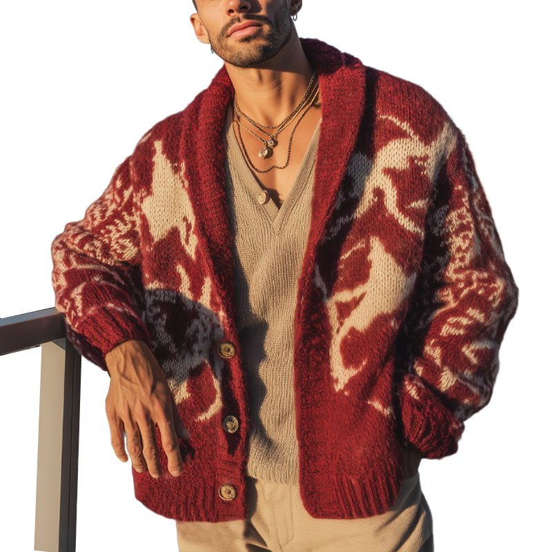 Men's Classic Colorblock Jacquard Button Knit Cardigan MTA1438J4U