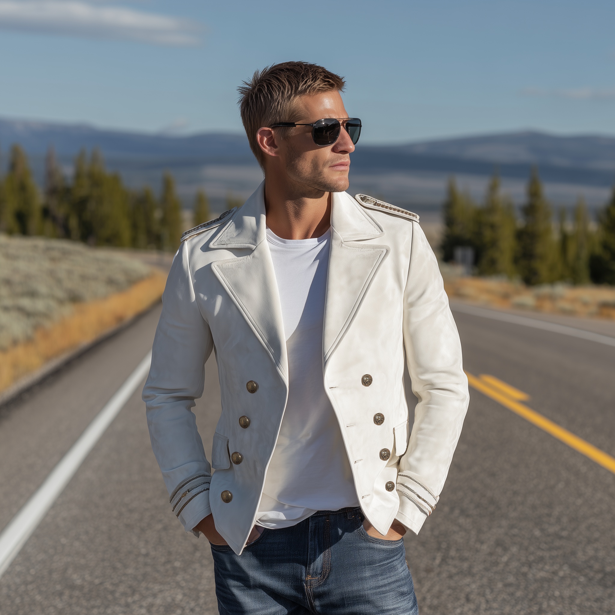 Men's Classic Retro Western Lapel Suede Cropped Double Breasted Jacket MTA0840H9K