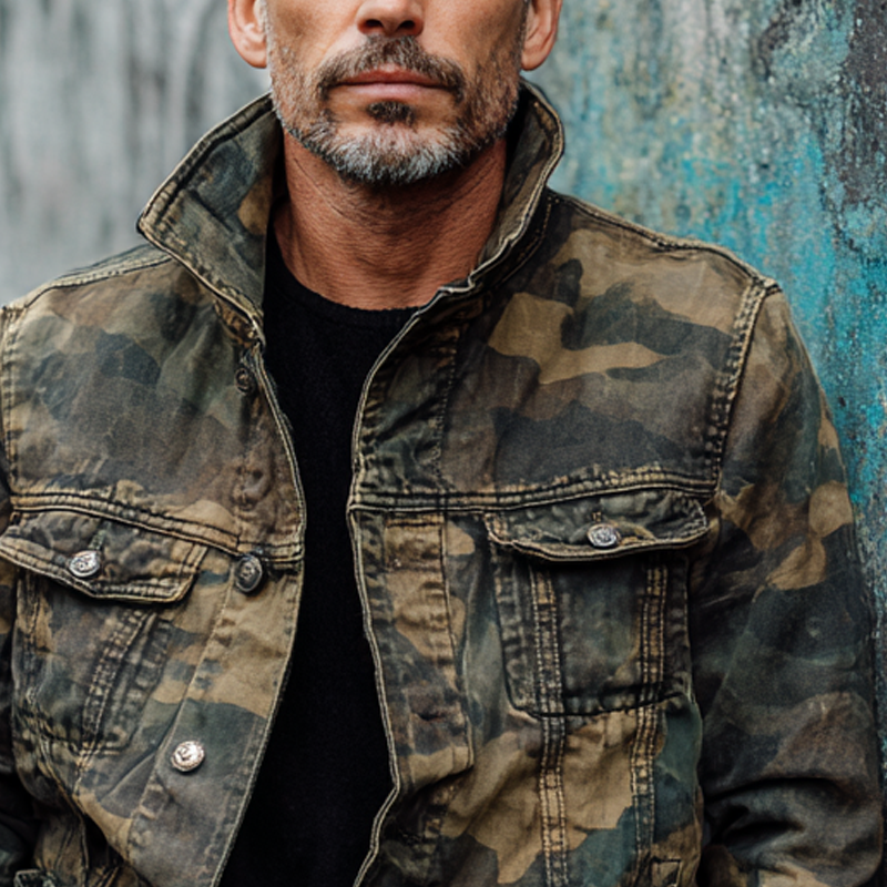 Men's Vintage Camouflage Outdoor Single-Breasted Jacket MTA1395H9X