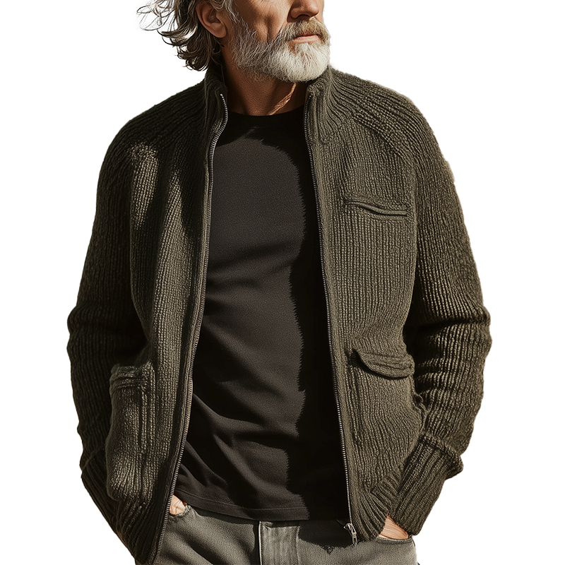 Men's Autumn And Winter Fashion Stand Collar Knitted Zipper Cardigan MTA1192I2P