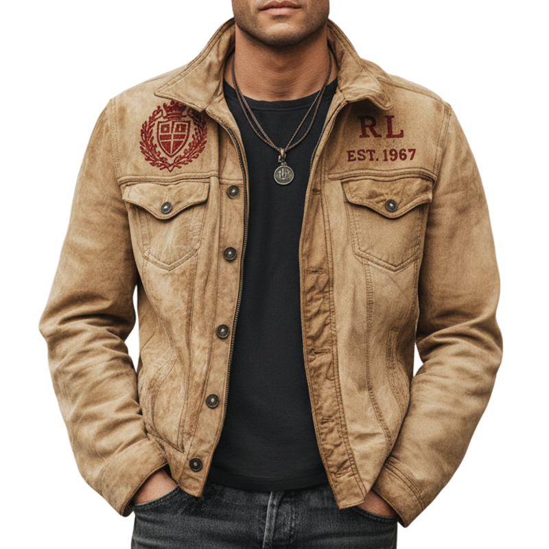 Men's Urban Retro Suede Embroidered Lapel Jacket MTA1917K7U