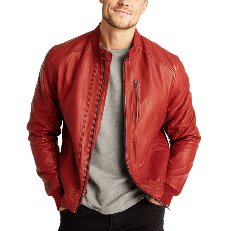 Men's Winter Fashion Solid Color Motorcycle PU Leather Jacket MTA3032I8P