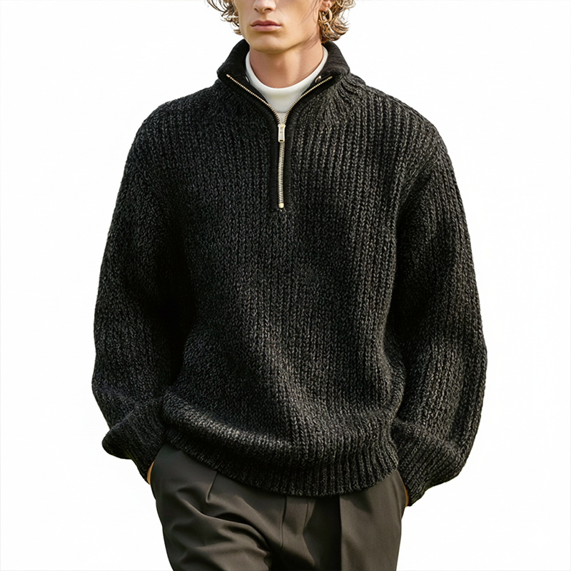 Men's Winter Simple Half-Zip Cotton Knitted Pullover Sweater MTA1465J9P