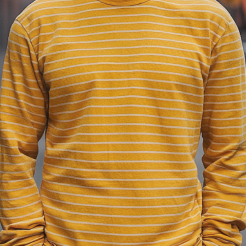 Men's Loose Striped Round Neck Long Sleeve T-Shirt 58338313F