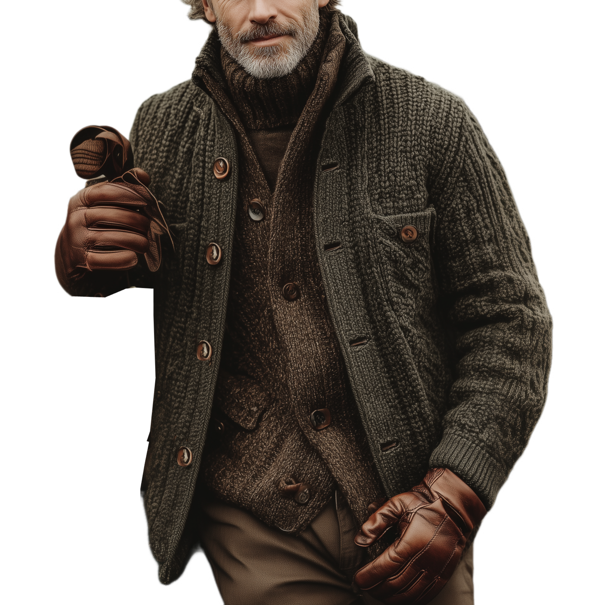 Men's Classic Western Vintage Stand Collar Jacquard Knit Cardigan MTA1908I4K