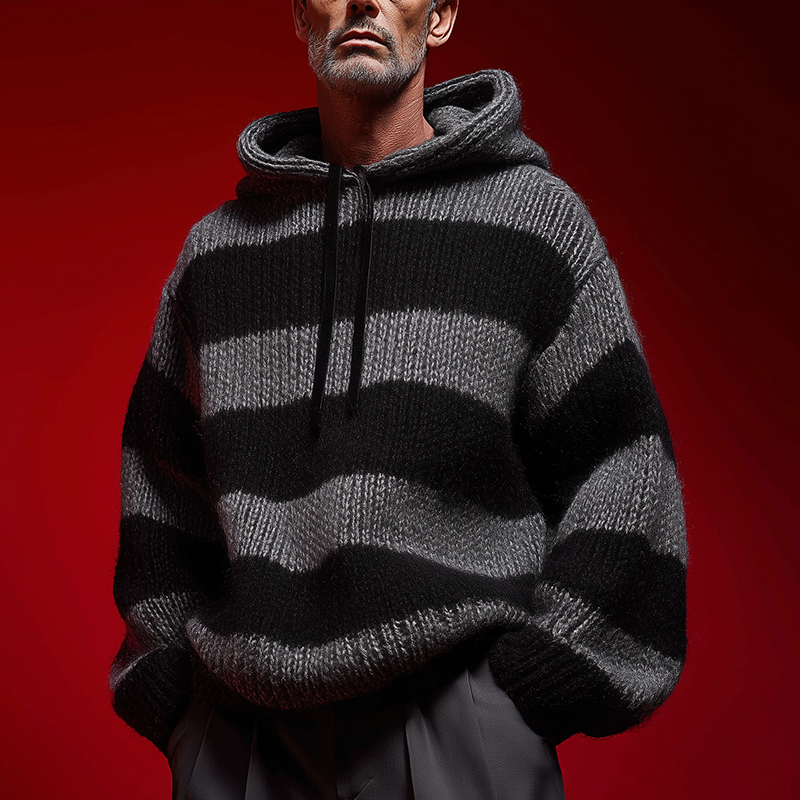 Men's Winter Fashion Striped Knitted Hooded Sweater MTA0178I2P