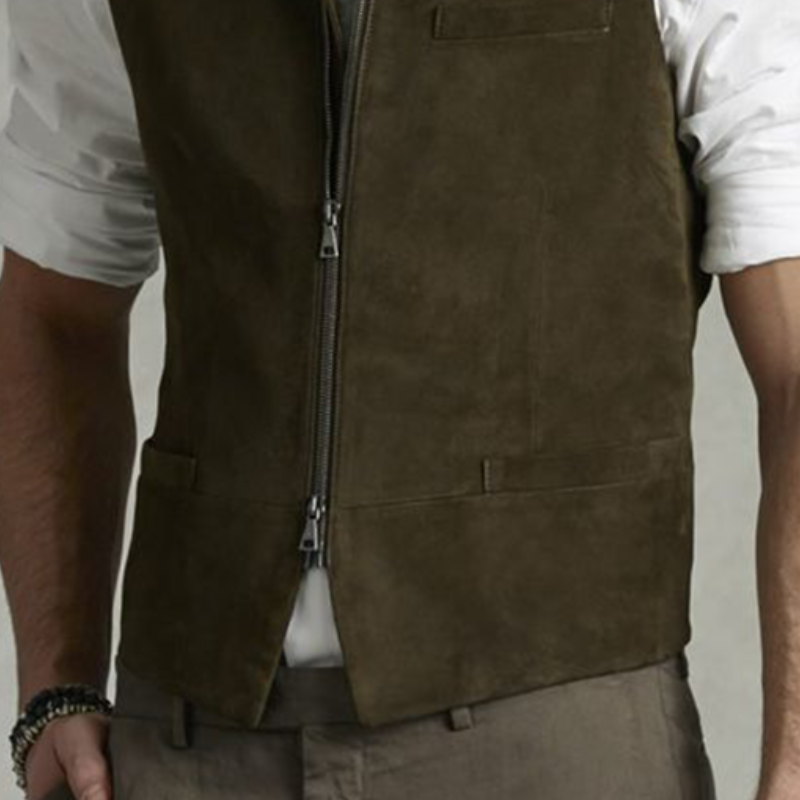 Men's Classic Vintage Stand Collar Suede Zipper Vest 05084158K