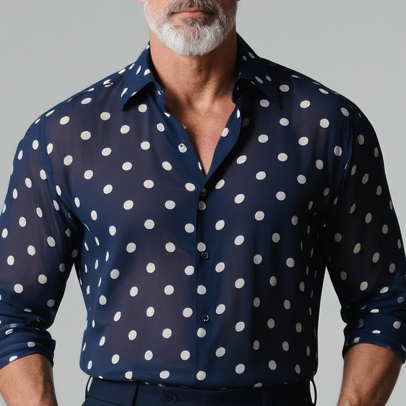 Men's Fashion Polka Dot Lapel Long Sleeve Shirt MTA2324G8Z