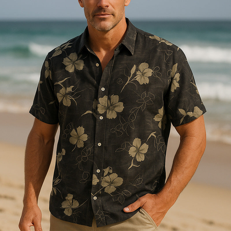 Men's Summer Lightweight Fashion Printed Linen Short Sleeve Shirt MTA2705E5P