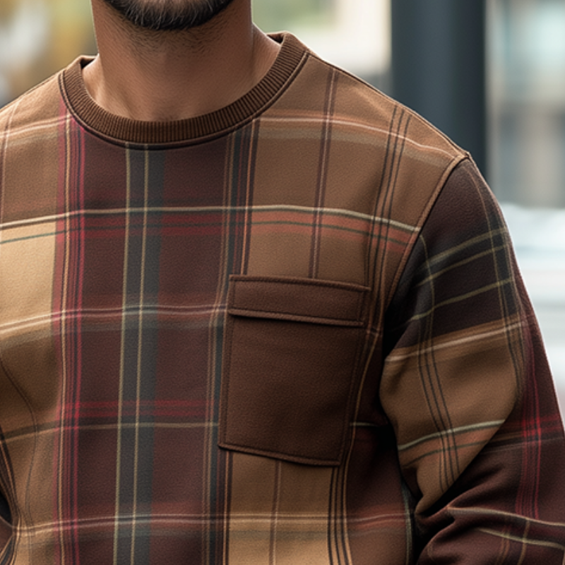 Men's Retro Casual Plaid Print Crew Neck Sweatshirt MTA1938H9TO