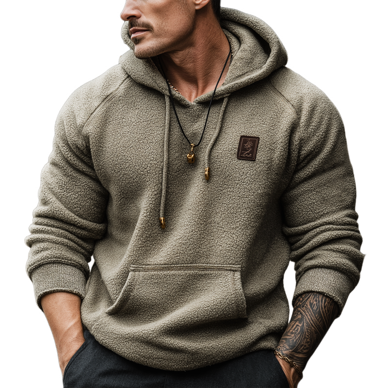 Men's Urban Casual Grey-green Fleece Hooded Sweatshirt MTA1559L6U