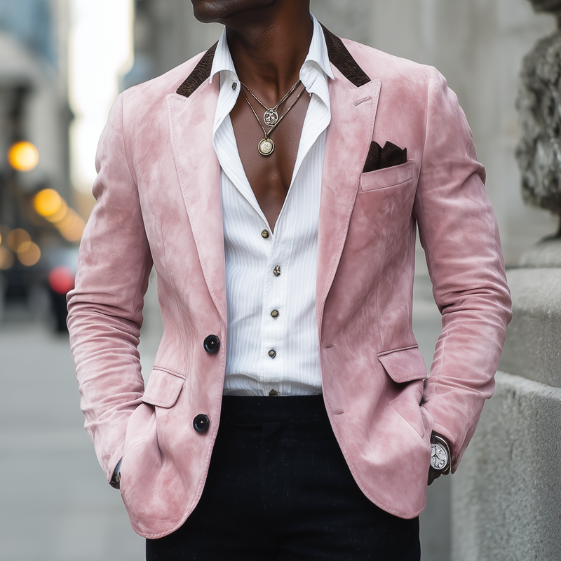 Men's Vintage Pink Suede Two-Button Blazer MTA2277H3U