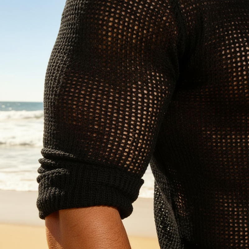 Men's Spring Fashion Cotton Yarn Knitted Openwork Long-sleeved Shirt MTZ0624B2P