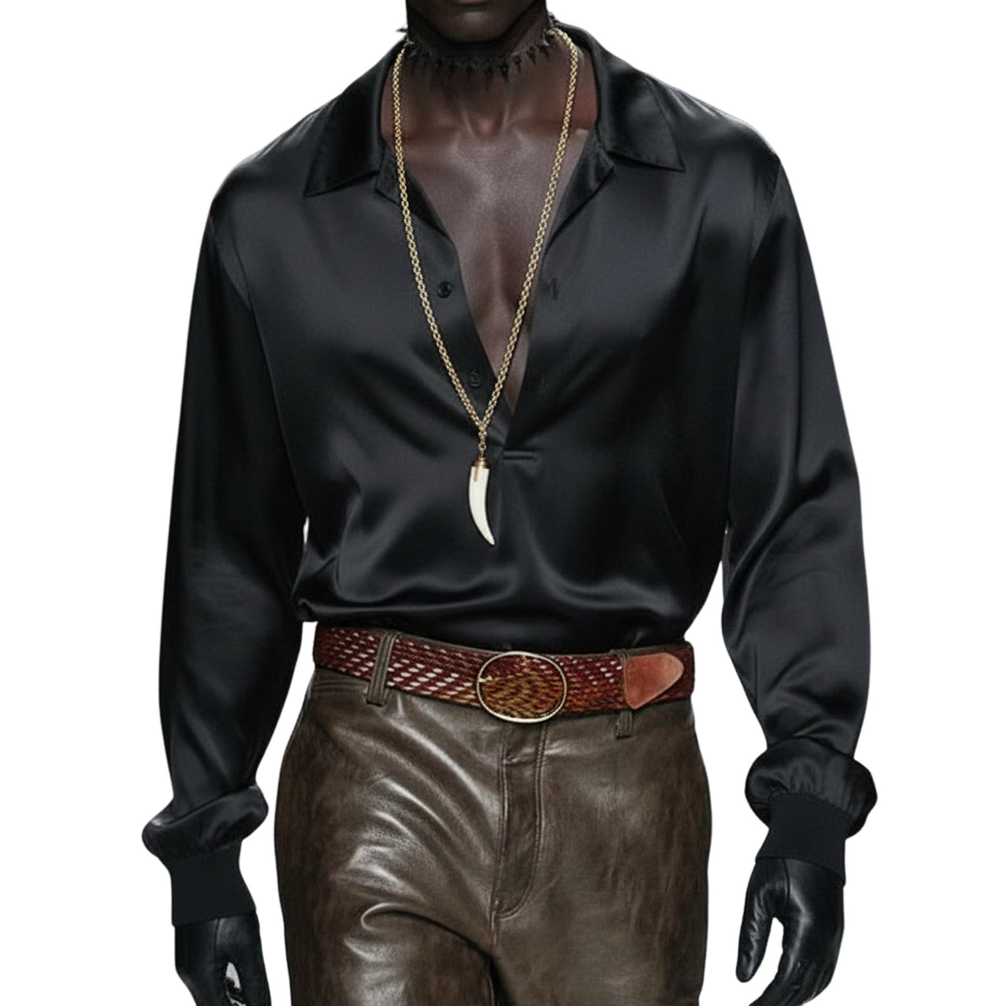 Men's Classic Casual Satin Pullover Long-sleeved Shirt MTZ0924A7K