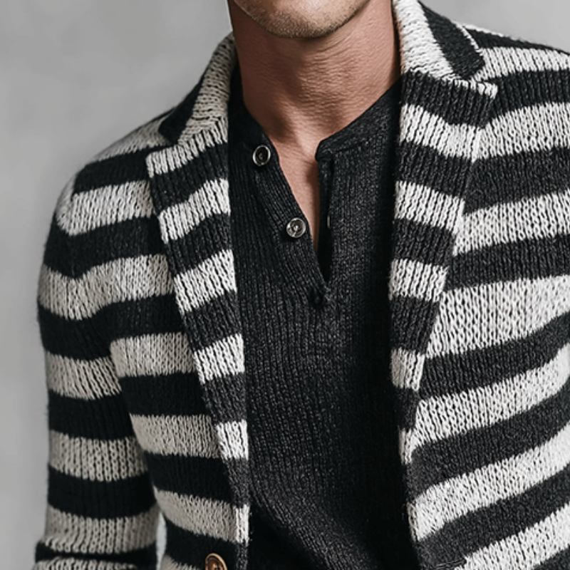 Men's Retro Casual Striped Knit Button-Up Cardigan MTA0493L4TO