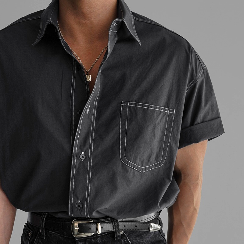 Men's Fashion Lapel Short Sleeve Casual Shirt MTA1601E3Z