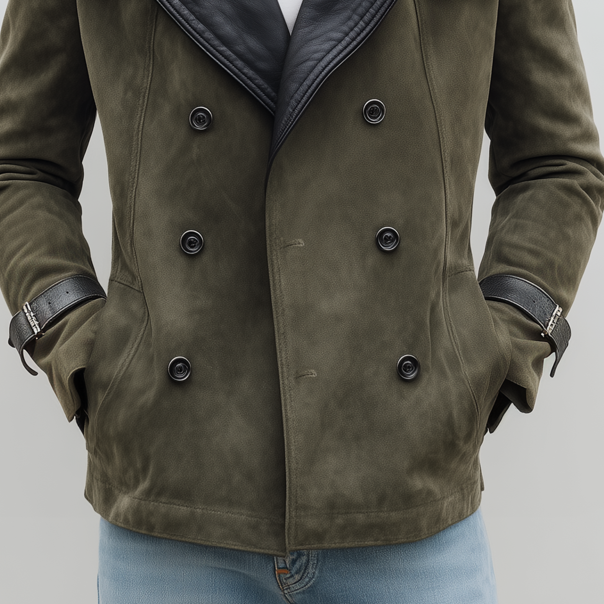 Men's Classic Casual Lapel PU Leather Double-breasted Suede Jacket MTA0279I9K