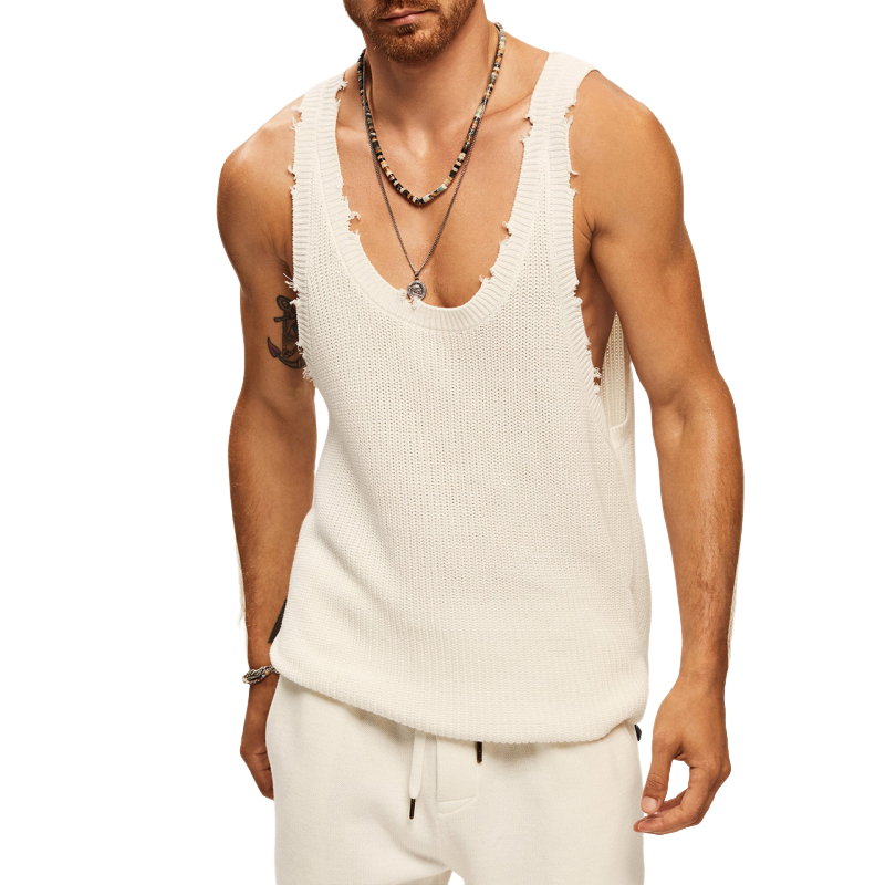 Men's Fashion Casual Skin-friendly Knitted Ripped Tank Top 73531312K