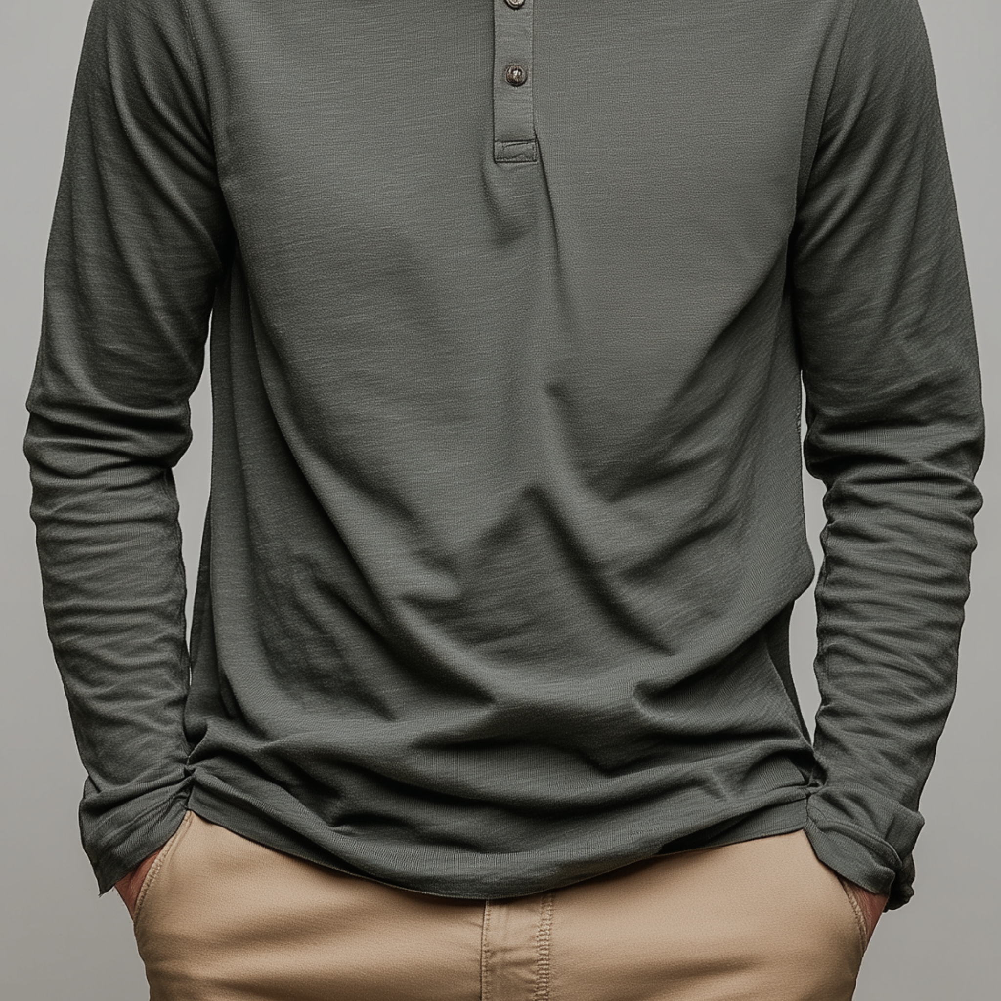 Men's Classic Casual Shoulder Paneling Thin Suede Henley Collar Bamboo Cotton Long Sleeve T-shirt MTA3054G1K