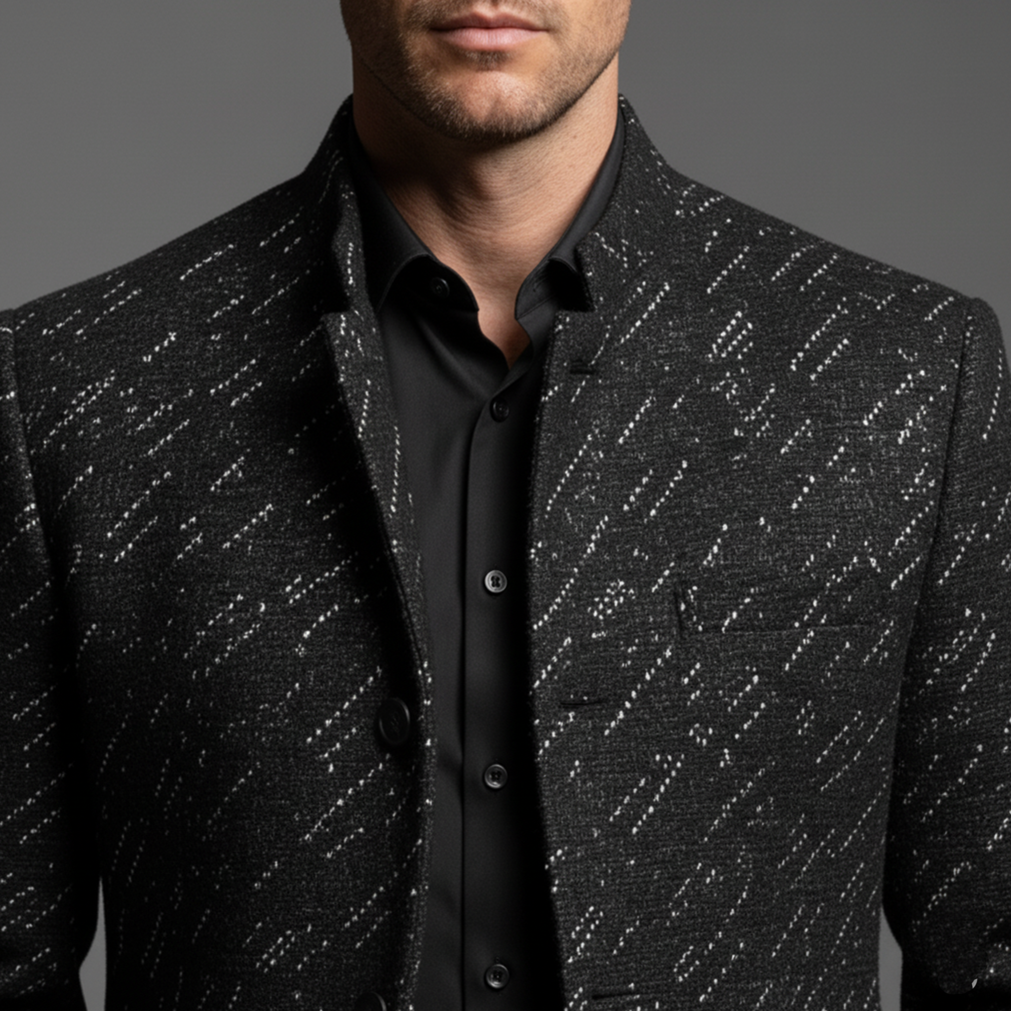 Men's Classic Business Stand Collar Faux Texture Woolen Slim Jacket MTA2947I5K