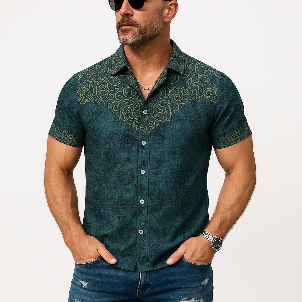 Men's Summer Fashion Exquisite Printed Cotton Short Sleeve Shirt MTA1826F3P
