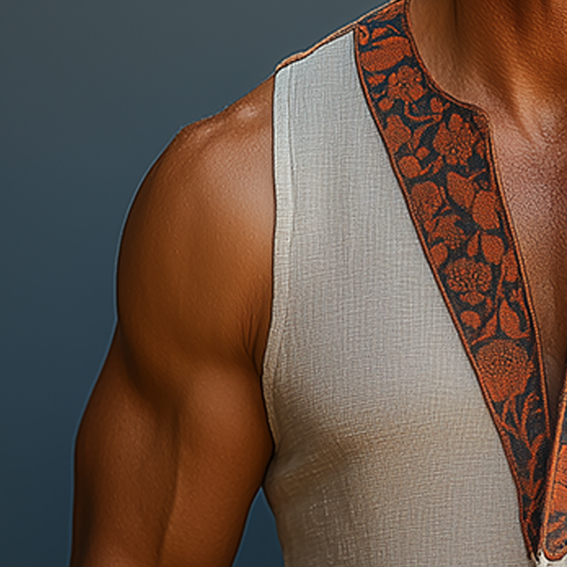 Men's Summer Fashion Printed Contrast Color Linen Sleeveless Shirt MTA1191F2P