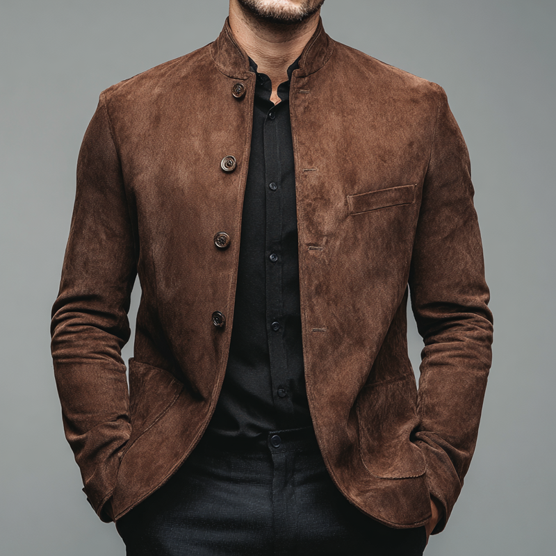 Men's Vintage Faux Suede Stand Collar Jacket MTA0614H9X