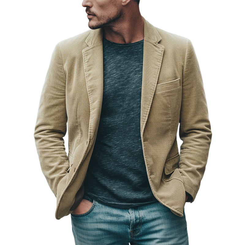 Men's Vintage Western Style Corduroy Lapel Blazer MTA1490J9X