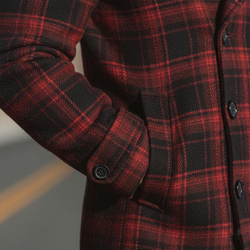 Men's Winter Fashion Plaid Faux Wool Mid-length Lapel Coat MTA1195J8P