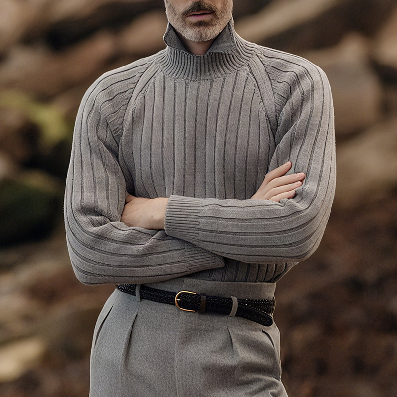 Men's Solid Striped Long Sleeve Knitted Sweater MTA1098I0Z