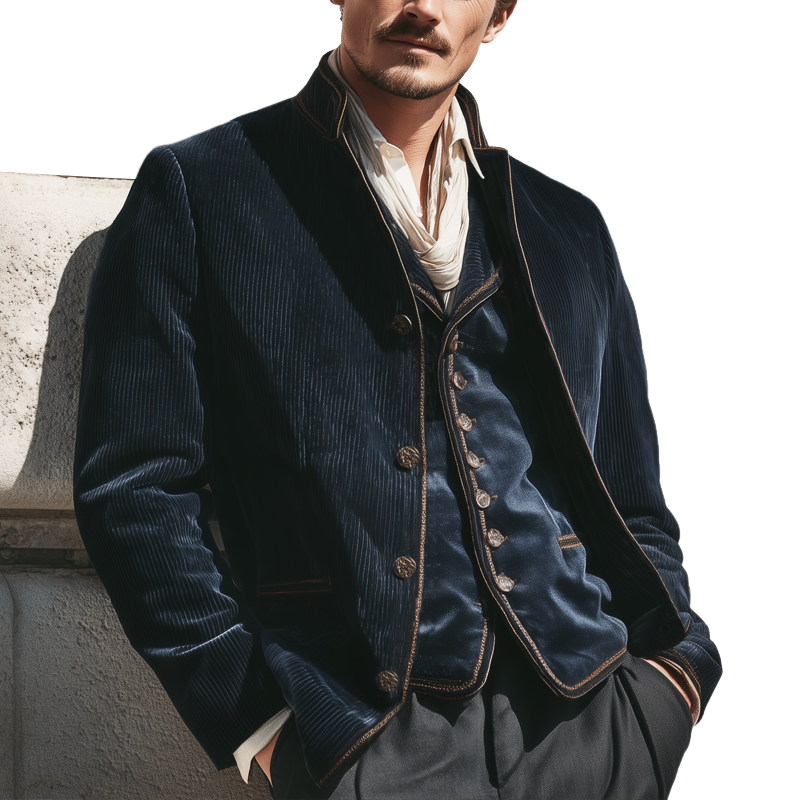 Men's Business Stand-up Collar Corduroy Single-vent Jacket MTA2175K7U