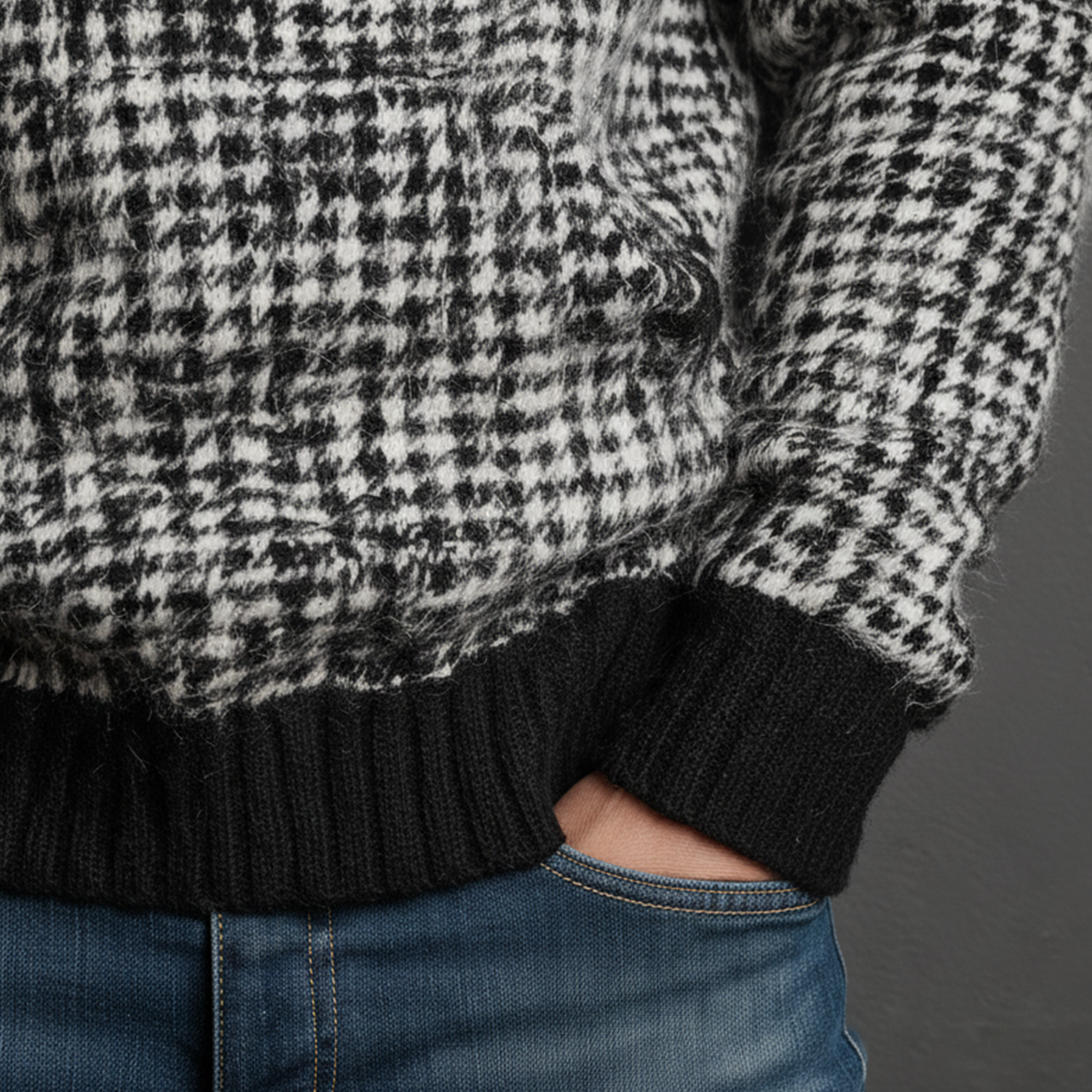 Men's Classic Casual Houndstooth Hooded Loose Sweater MTA1070J8K