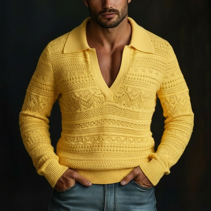 Men's Spring Fashion Cotton Yarn Knitted V-neck Slim-fit Sweater MTZ0974A0P