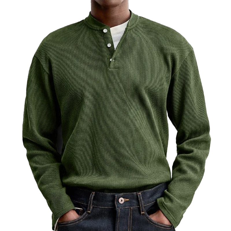 Men's Solid Waffle Long Sleeve Henley Shirt MTA3016G0P