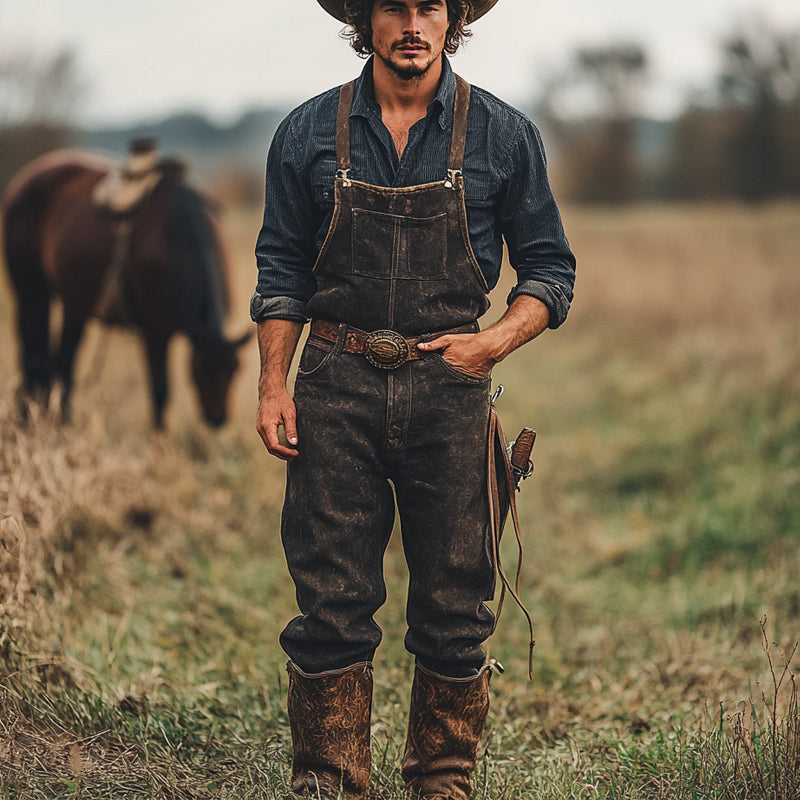 Men's Retro Western Cowboy Style Denim Overalls MTA2896D2X