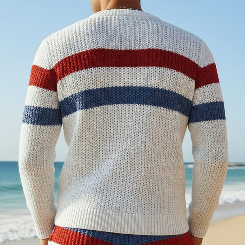 Men's Spring Fashion Horizontal Striped Cotton Yarn Knitted Long-Sleeve Sweater MTZ2268A2P