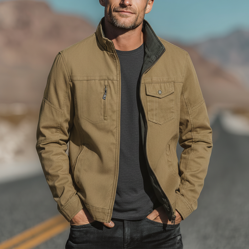 Men's Autumn And Winter Vintage Washed Cotton Multi-pocket Stand Collar Jacket MTA2373I4P
