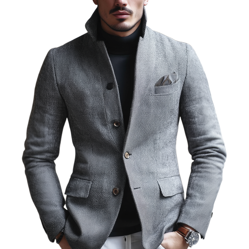 Men's Twill Fabric Stand Collar Single Breasted Casual Jacket MTA1821H0Z